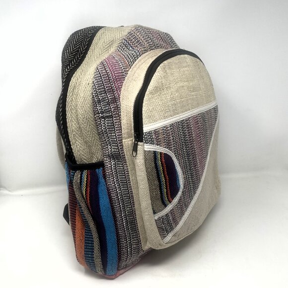 Great for on the Go! Pure Hemp Stripe Handmade Hemp Backpack with Laptop Sleeve main image 6
